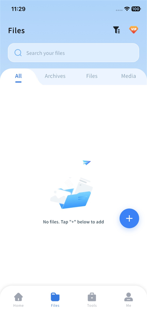 Zip & RAR File Extractor ZIPO - ZIPO app file management screen with search bar and categories for archives and media