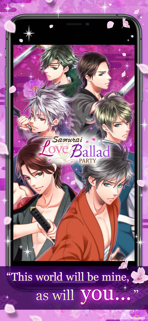 Handsome anime samurai and ninja characters from the Samurai Love Ballad PARTY mobile game