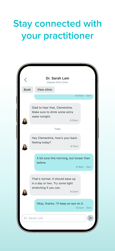 Jane for Clients - Interfaz de mensajería segura en la aplicación Jane para Clientes que muestra un chat entre un paciente y un profesional.