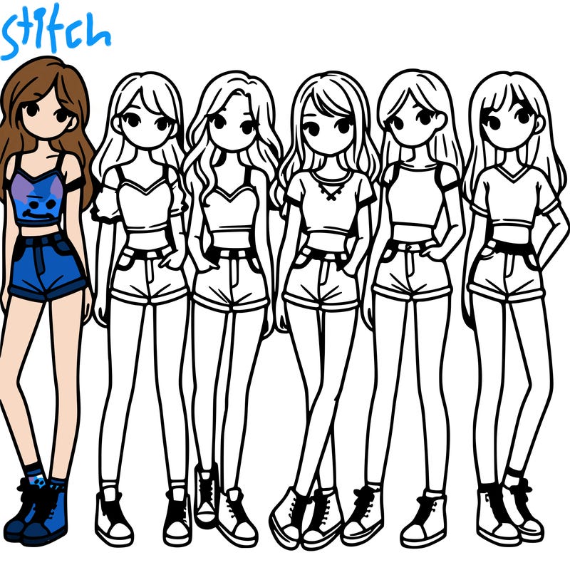 a group of girls wearing crop tops and shorts