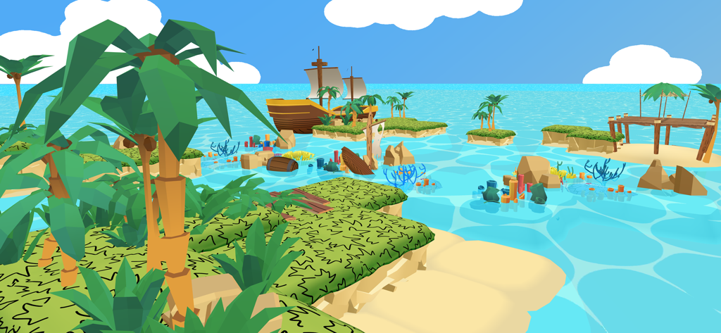 Guinea Pig Bridge! - Low poly 3D tropical island level with palm trees and a ship in Guinea Pig Bridge