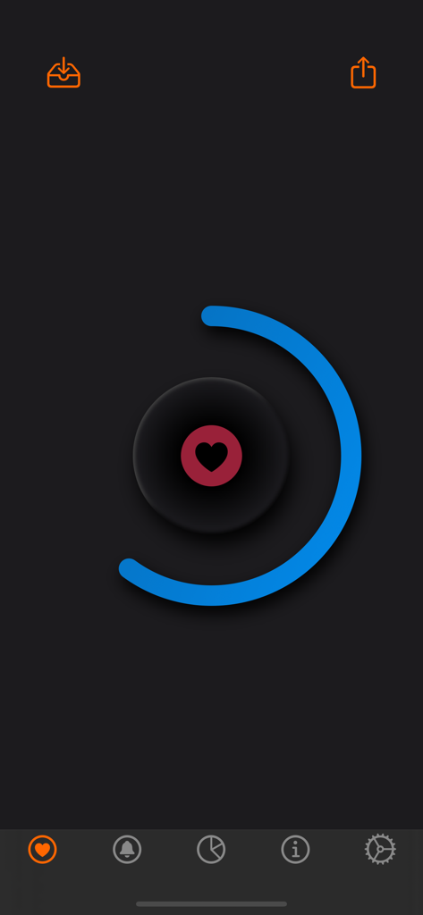 Interface de l'application GoodDeed avec une icône de cœur et un tracker de progression bleu sur un thème sombre