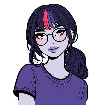 realistic girl with freckles and clear glasses