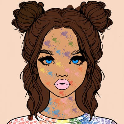 realistic girl with two buns in hair and lips