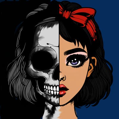 realistic girl with half skull mask