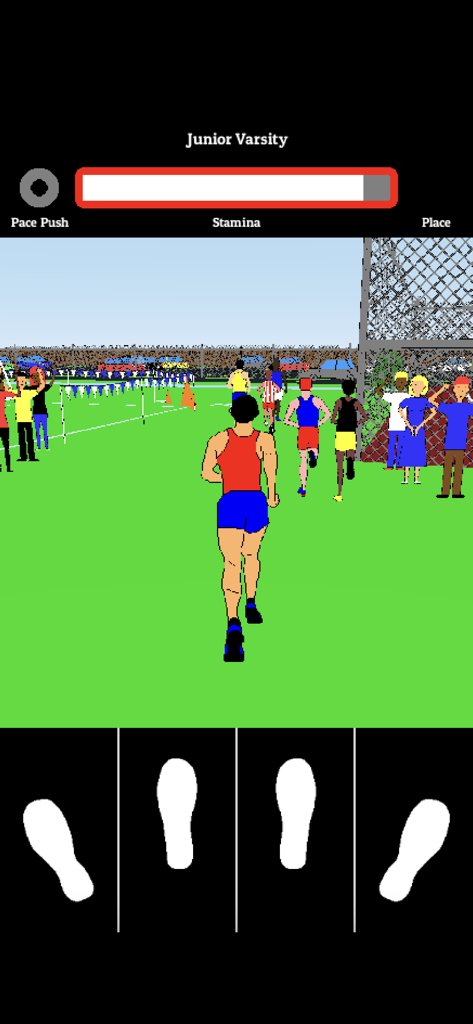 XC Cross Country Racing - A runner participating in a junior varsity cross country race with stamina management controls.