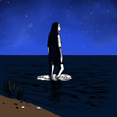 realistic girl standing in the water