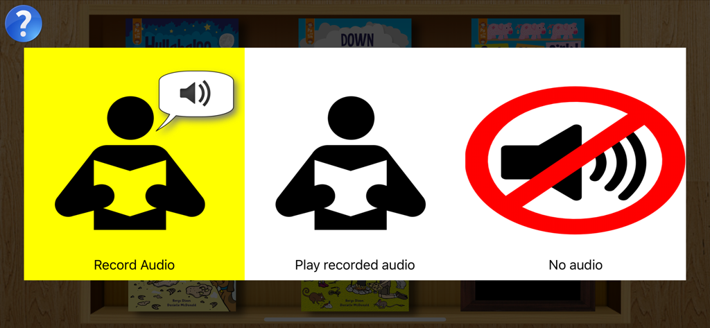 Bildschirm zur Auswahl von Audioaufnahme und -wiedergabe in der Pip and Tim-App für Leseübungen
