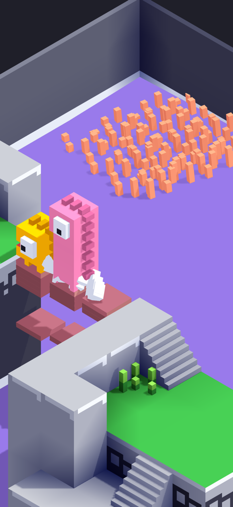 Dino Bros - Two blocky dinosaur characters navigating a 3D isometric puzzle stage