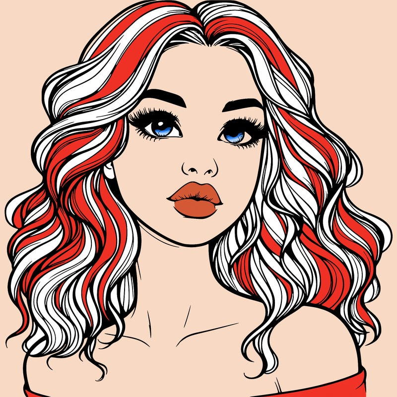 realistic girl with wavy hair and lips