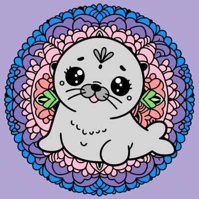 a cute baby seal mandala