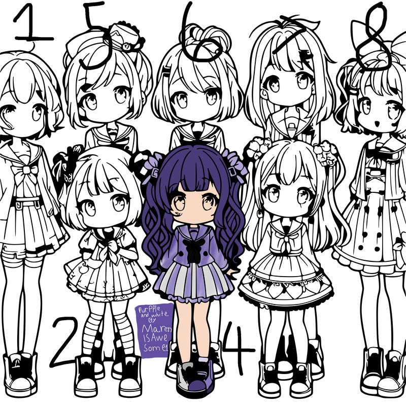 6 cute anime girls lined up