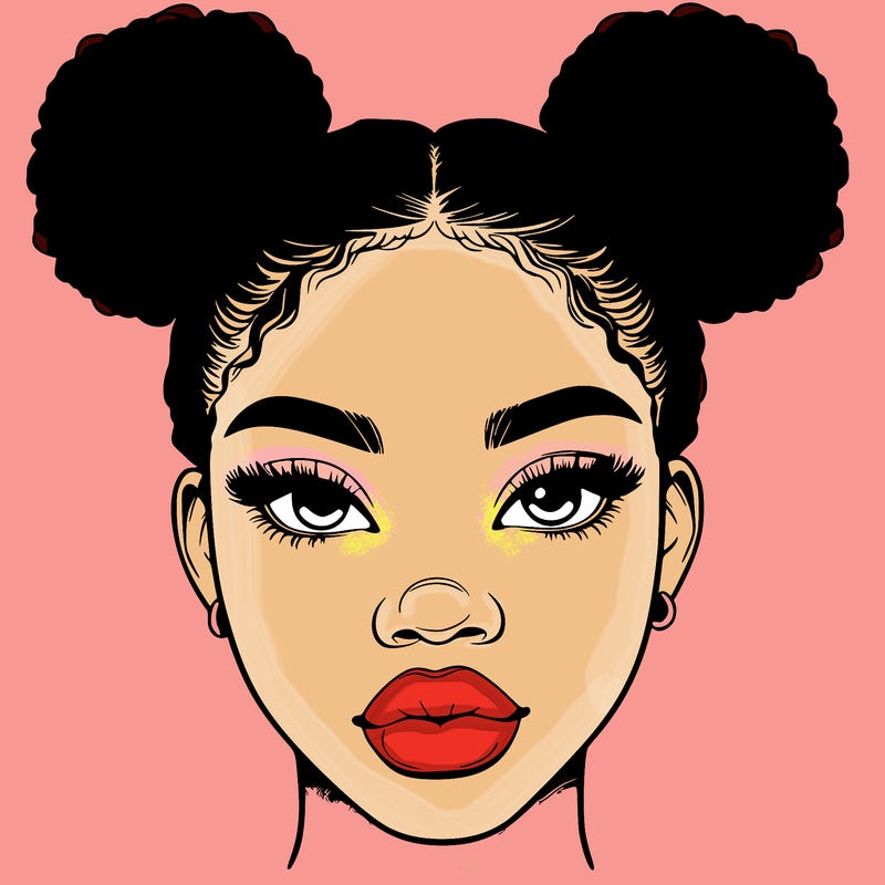 realistic black woman with two buns