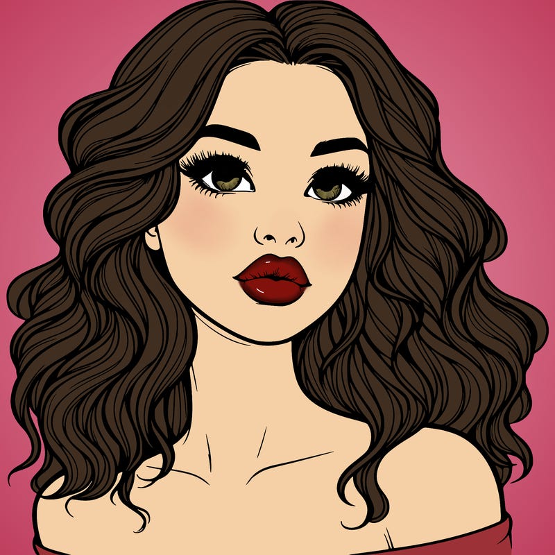 realistic girl with wavy hair and lips
