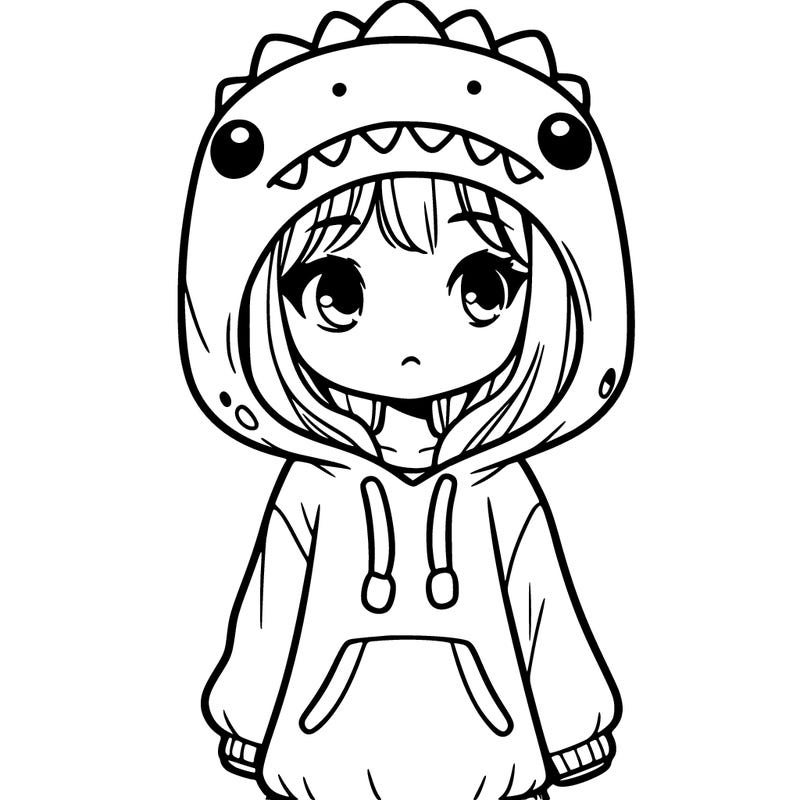 girl in dino hoodie