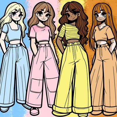 girls with wide pants and a croc top