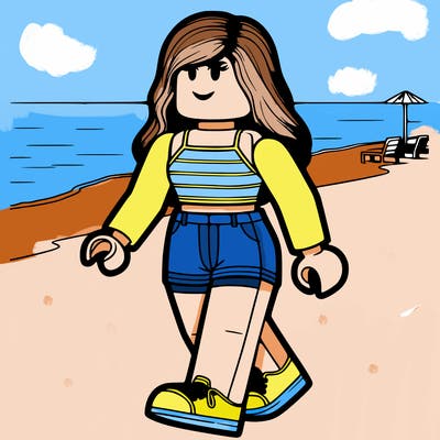 roblox girl  with beach background  realistic