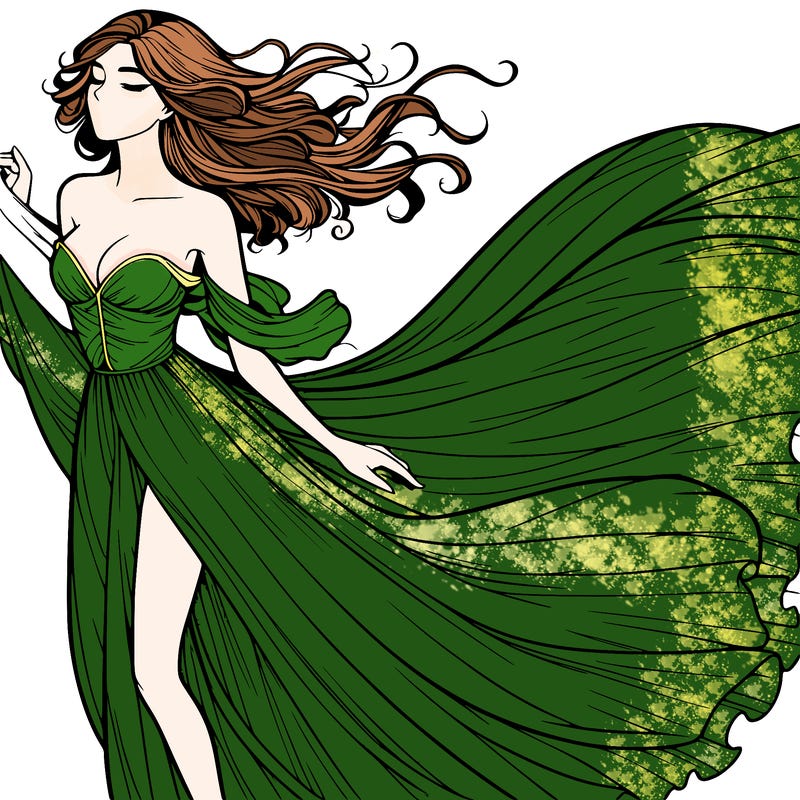 realistic woman in dress flowing the the wind