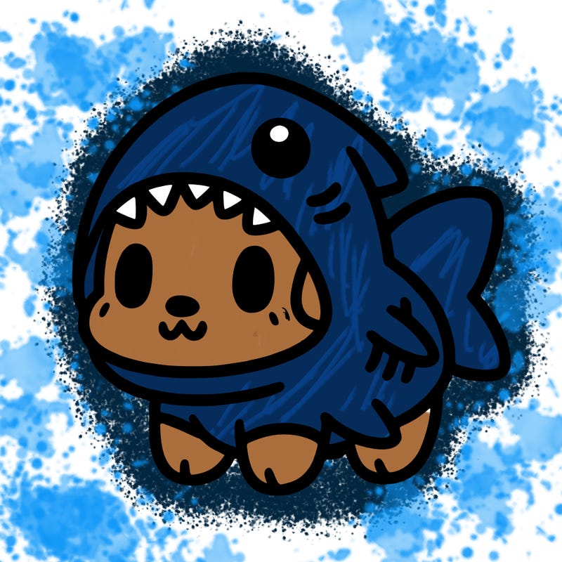 cute dog wearing a shark costume