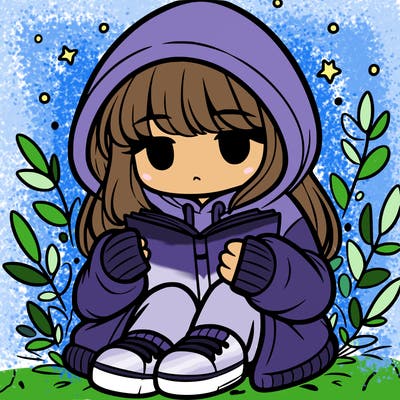 girl in oversized hoodie reading a book