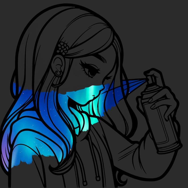 a realistic girl spray painting