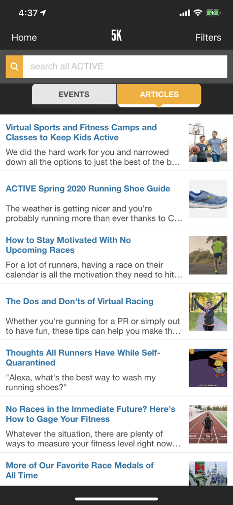 ACTIVE - Fitness Events - List of health and fitness articles in the ACTIVE app including training guides and running tips