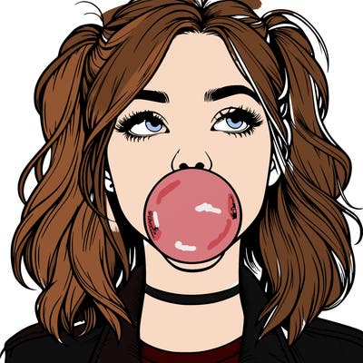 realististic girl blowing bubble -gum