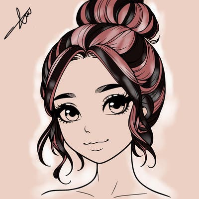 realistic pretty girl with hair in bun