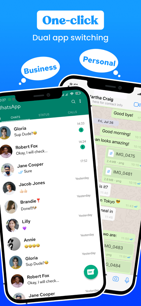 Interfaz que muestra el cambio con un clic entre cuentas de mensajería de negocios y personales