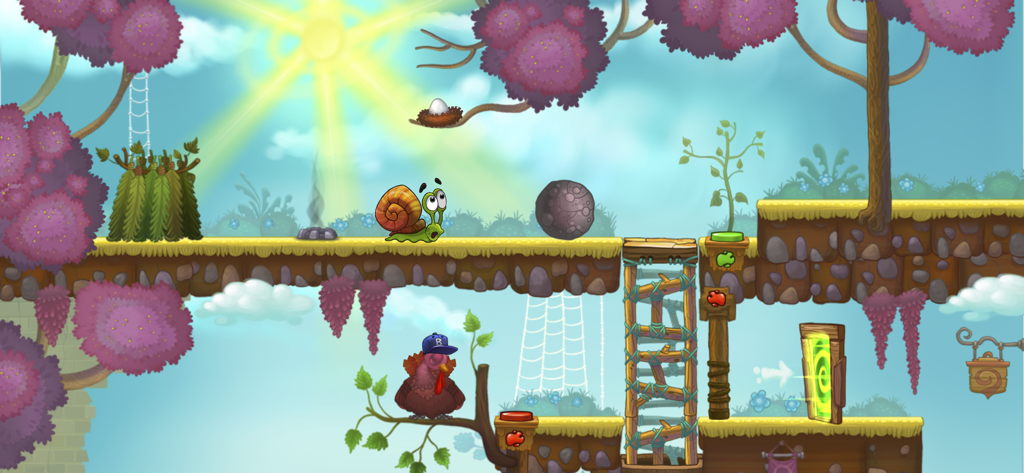 Snail Bob navigating a colorful 2D puzzle level in Snail Bob 3 adventure game