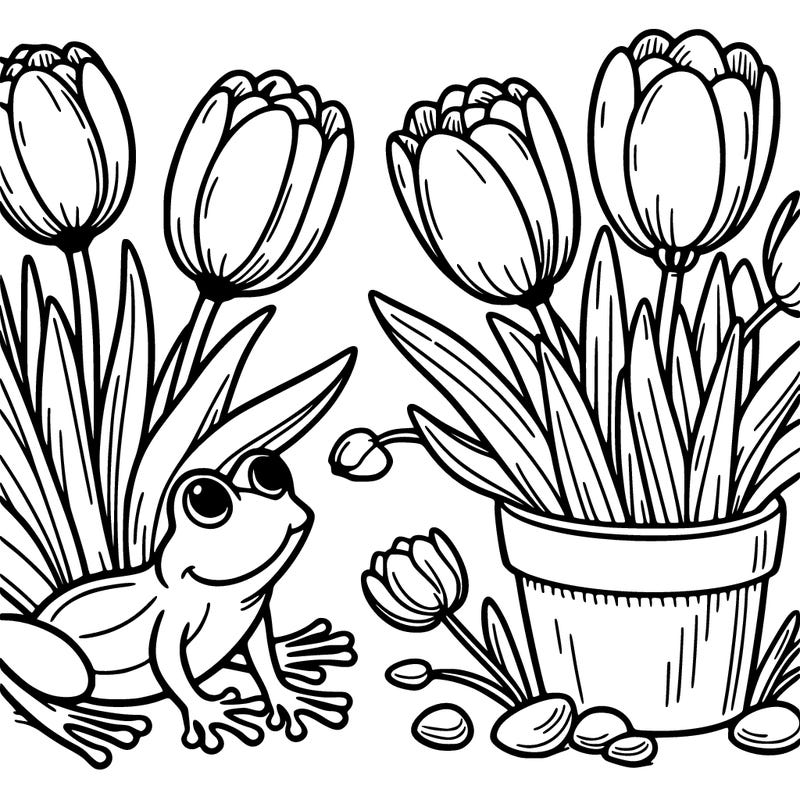 tulips and a frog