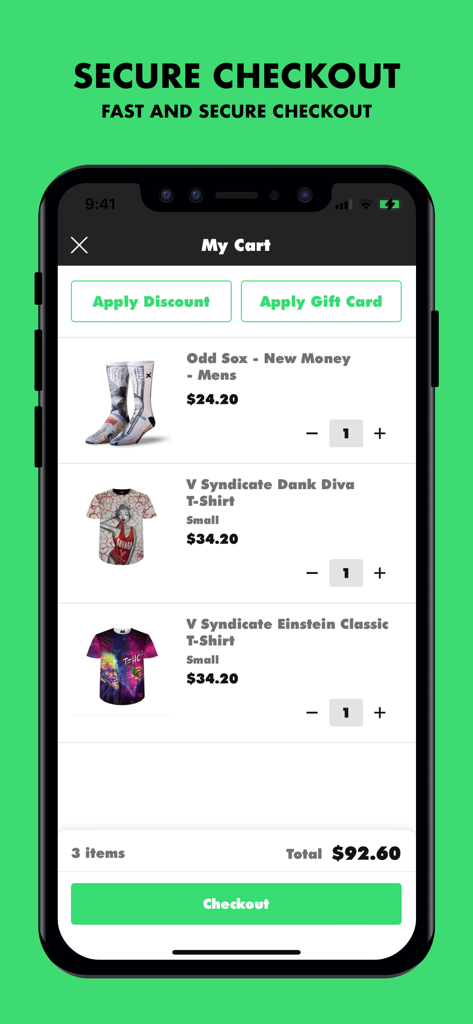 Everything 420 - Everything 420 app shopping cart displaying lifestyle apparel and a secure checkout option