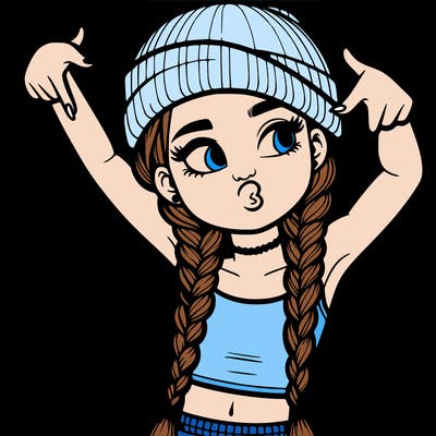 realistic teenage girl with braids and a beanie and crop top doing 🫶🏼
