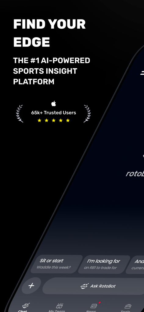 RotoBot - AI Sports Insights - RotoBot AI-Sporteinblicke-App-Startbildschirm mit KI-gestützten Analysetools