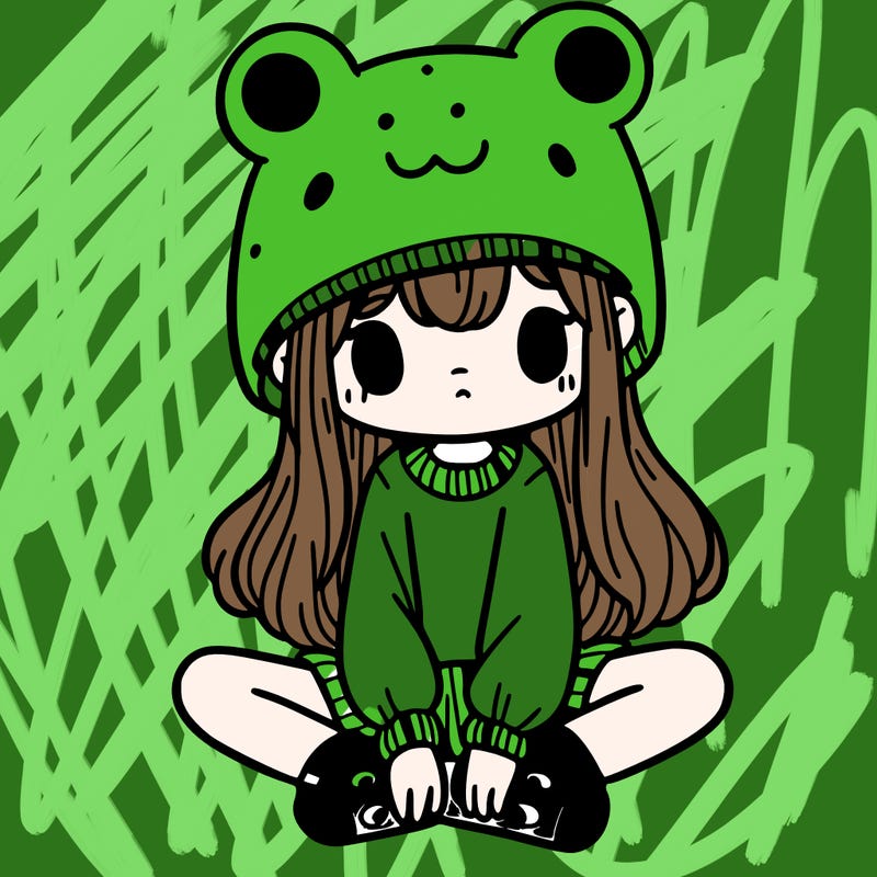 a girl wearing a frog hat and some frog socks