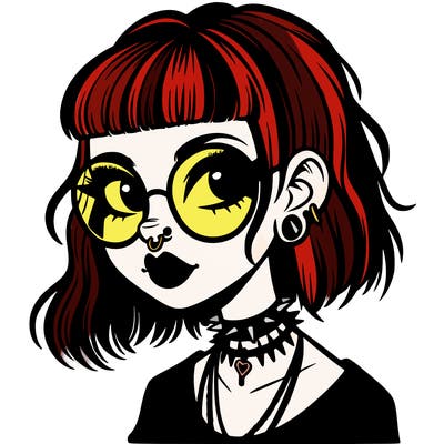 gothic girl with a mullet and glasses