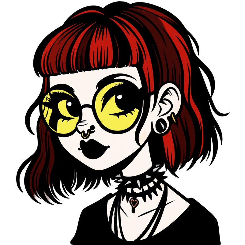 gothic girl with a mullet and glasses