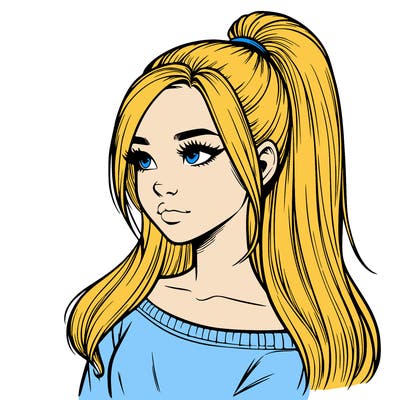 realistic girl with a high ponytail