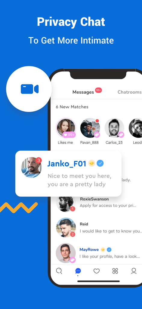 Privacy chat interface on the PositiveSingles dating app showing matches and message notifications.