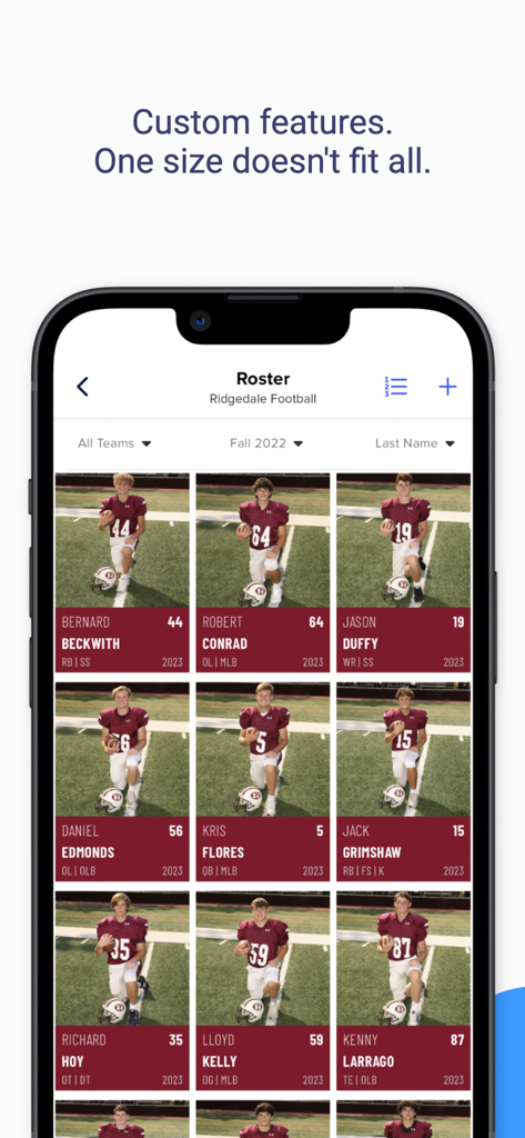 GroupSpot - GroupSpot app interface showing a sports team roster with player photos and details