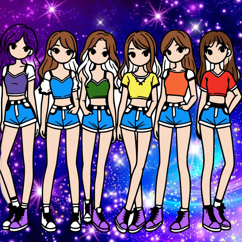 a group of girls wearing crop tops and shorts