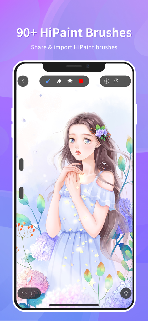 Ilustración digital de una chica de anime creada en la interfaz de la aplicación de dibujo HiPaint.