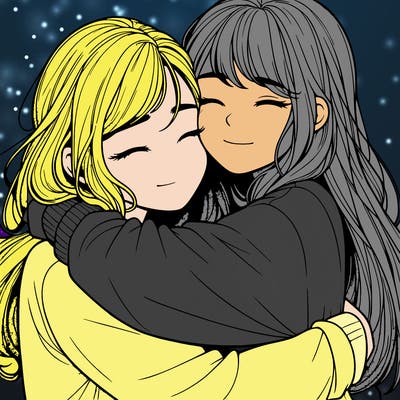 realistic two girls hugging
