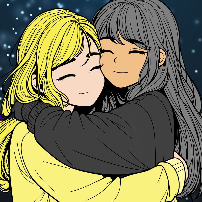 realistic two girls hugging