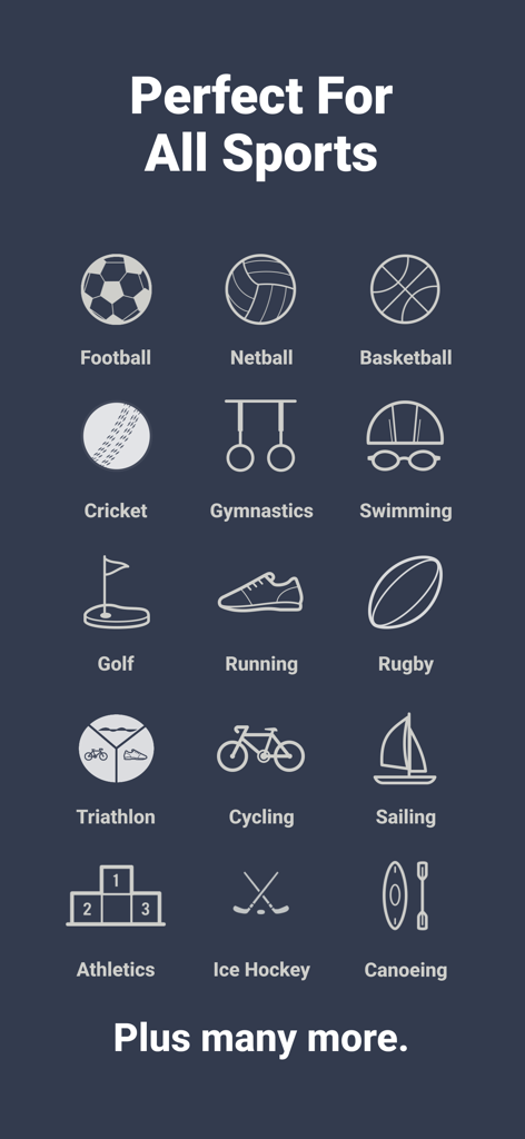 Teamer - Sports Team App - Eine Sammlung von Symbolen, die verschiedene von der Teamer-App unterstützte Sportarten darstellen, darunter Fußball, Basketball und Radfahren