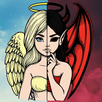 realistic angel half demon