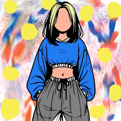 realistic girl faceless with baggy pants and a crop top