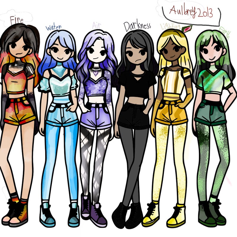 a group of girls wearing crop tops and shorts