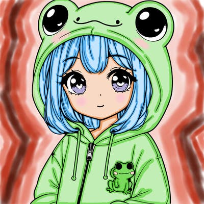 cute realistic girl in a froggy hoodie