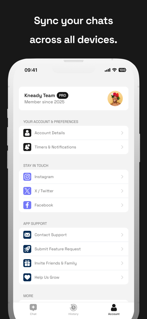 Apollo: Multi-Model AI Chat - Apollo AI Chat account settings and profile screen with cross device sync